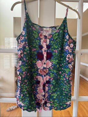 CAbi Green, Pink & Blue Floral Button-Front Camisole